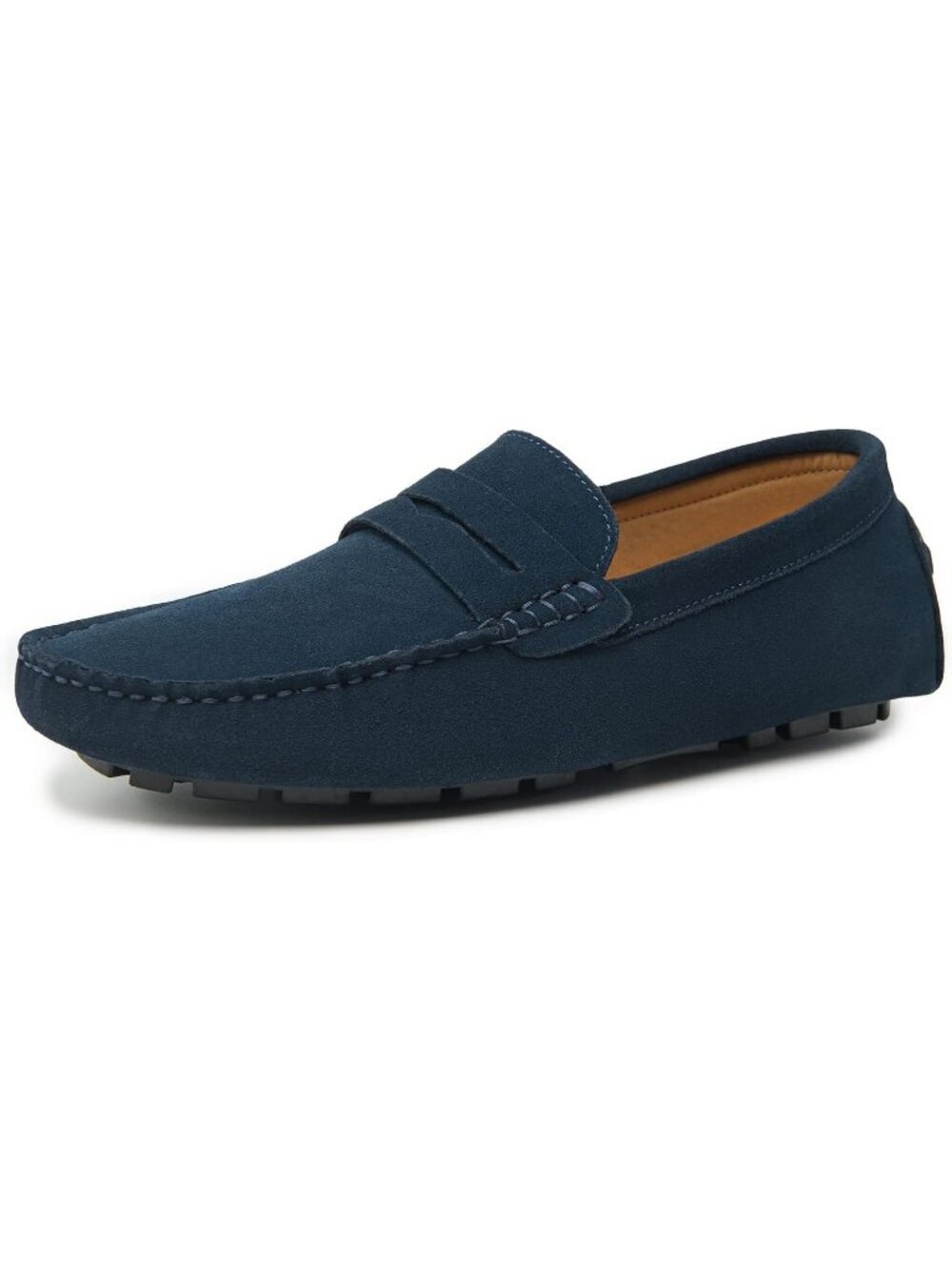 Go Tour Men's Dark Blue Suede Leather Loafers Slip On Flats Comfortable Shoes
